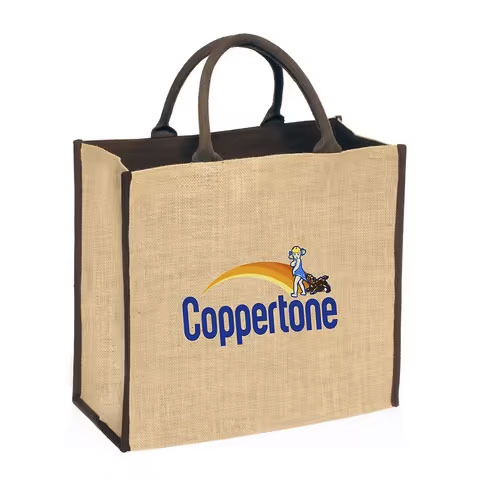Eco-Friendly Custom Logo Jute Linen Tote Shopping Bag Blank Beach Bag with Jute Window for Promotions Bag