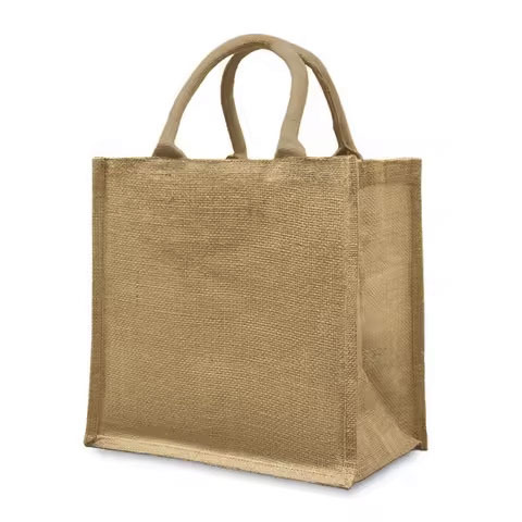 2025 Customizable Logo Embroidered  Crafts Extended Handle Coarse Linen Jute Handbag Reusable Bag Promotional Bags