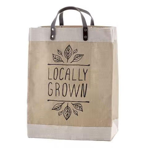 Wholesale Reusable Jute Burlap Grocery Shopping Tote with Leather Handle Linen Beach Hemp Bags Promotional Bags