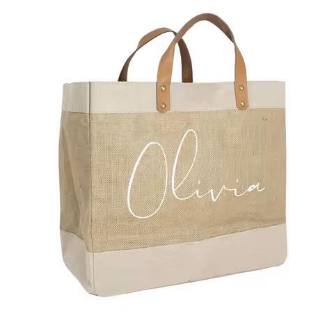 Wholesale Custom Logo Printed Jute Grocery Shopping Tote Bag Leather Handle Large Hemp Burlap Reusable Cheap Promotional Bags
