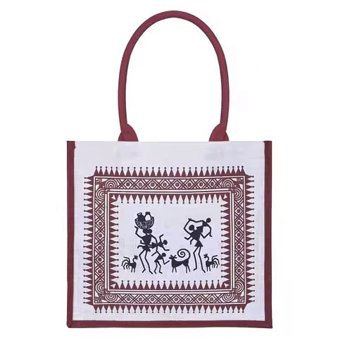 Wholesale Reusable Zippered Jute Tote Shopping Bags with Letter Pattern Handled Burlap Bag Gunny Black Shoulder Bag