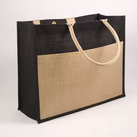 Luxury Durable Custom Print Natural Black Jute Fabric Tote Bag for Wedding & Gift Shopping