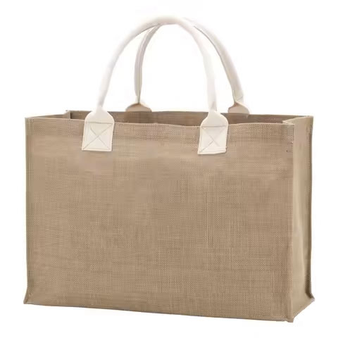 Custom Logo Eco-Friendly Jute Bag Reusable Burlap Linen Beach Tote Shoulder Closure Hessian Shopping Bag with Letter Pattern
