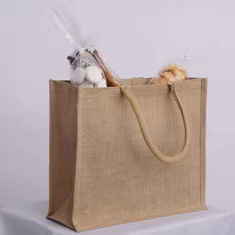 Wholesale Cheap Natural Burlap Linen Jute Tote Bag With Shoulder Closure Letter Pattern for Wedding Promotion Gift