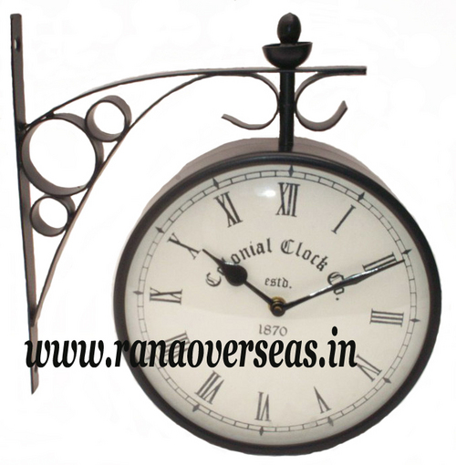 Double Sided Wall Hanging Clock - Black Metal Finish, 8" Dial & 10.5" Height | Unique Antique Design, Eye-Catching Decoration