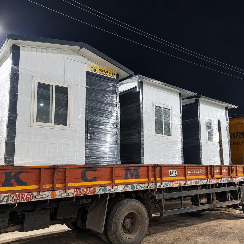 Puf Panel Cabin - Galvanized Iron, FRP & PUF Walls, 6x6x7.5 ft, White Color | High Wind Resistance, PVC Door, Plywood Floor with Vinyl Finish