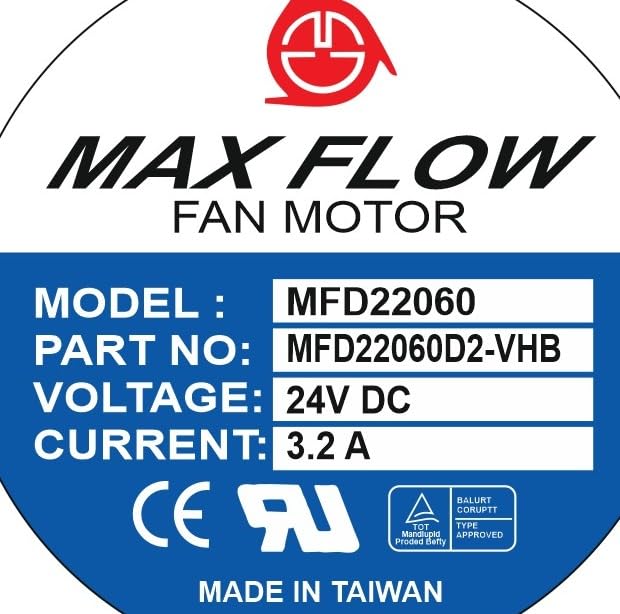 MAX FLOW MFD22060D2-VH Axial Fan 24V-3.2A DC Brushless Air Cooling Fan 3000 RPM 220 * 220 * 60mm 2Pin (Metal)