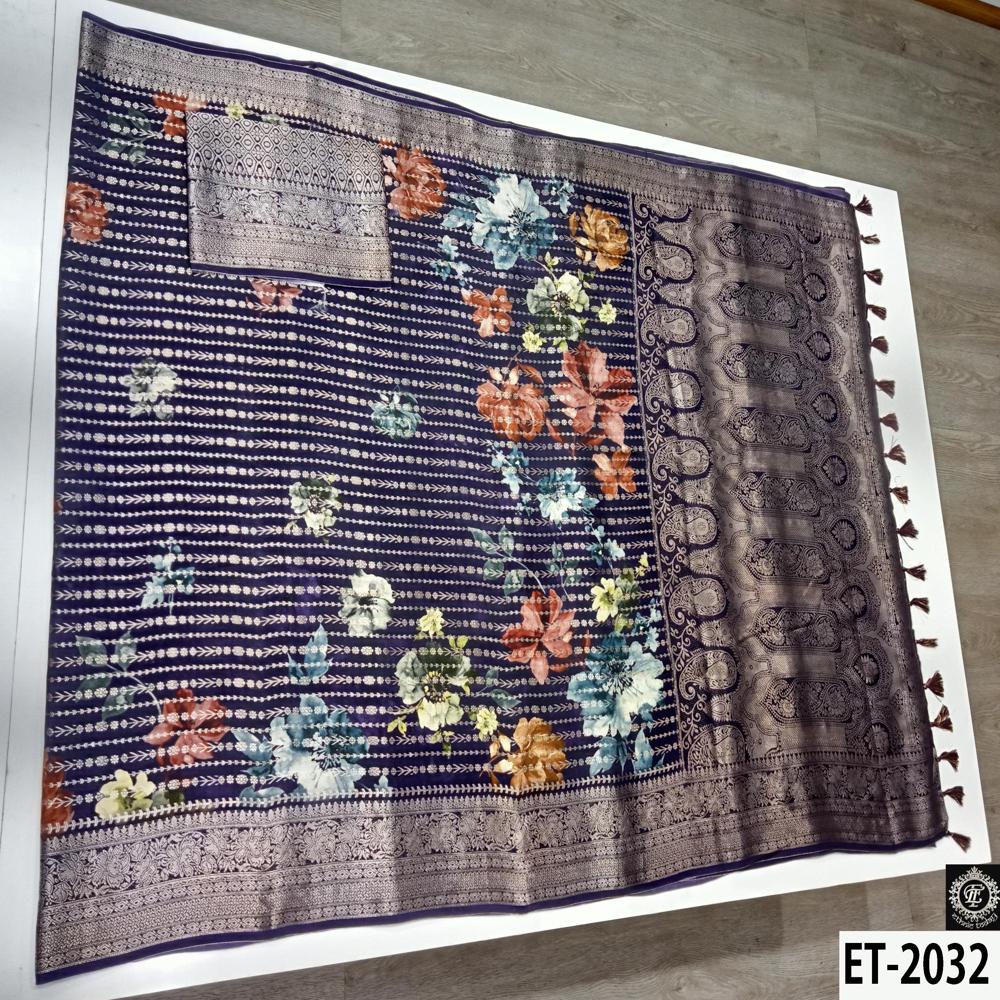 Violet Bloom Blue Floral Saree