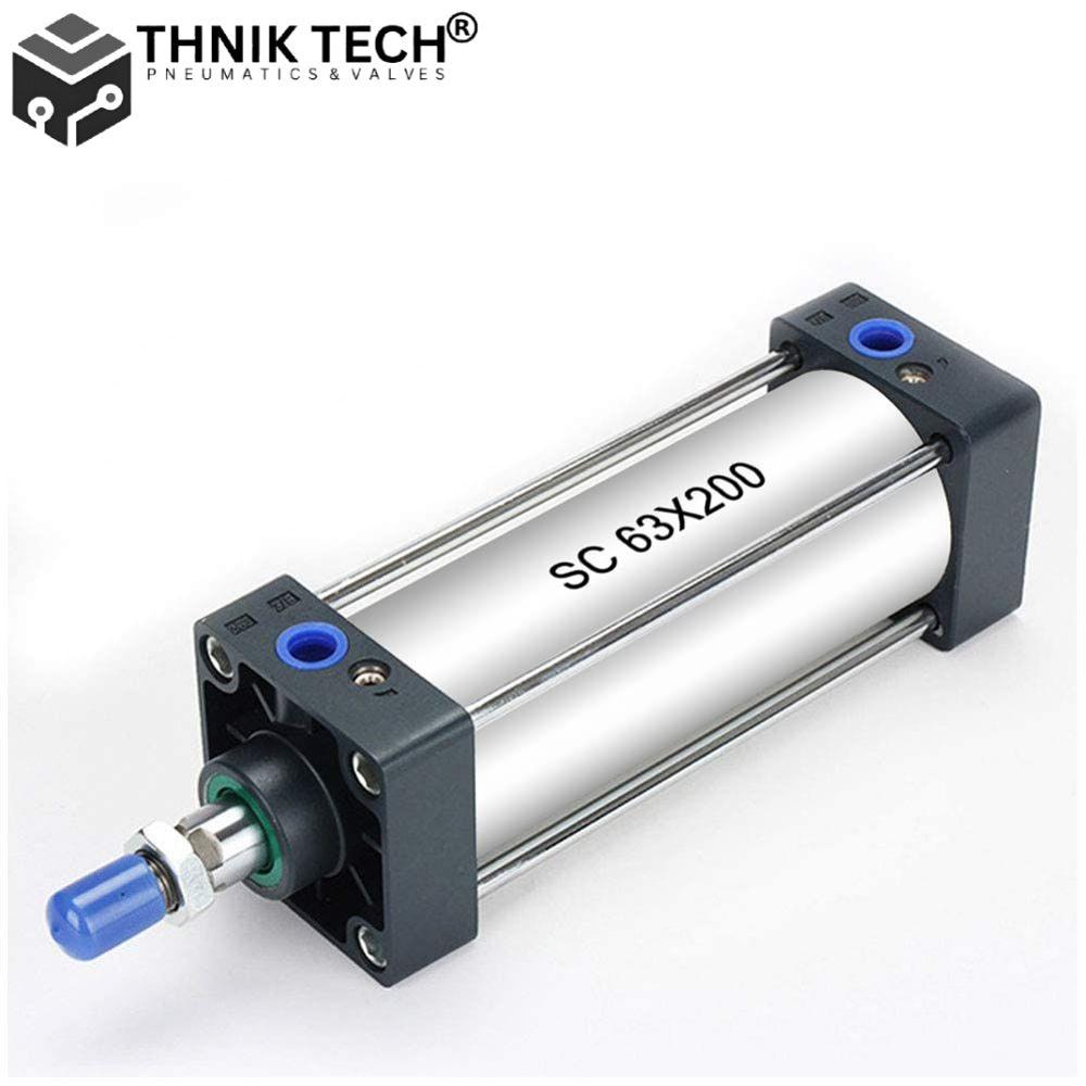Sc Model Pneumatic Cylinder Magnetic And Non Magnetic Double Acting And Double Ended Adjustable And Customize - Color: Sliver Black