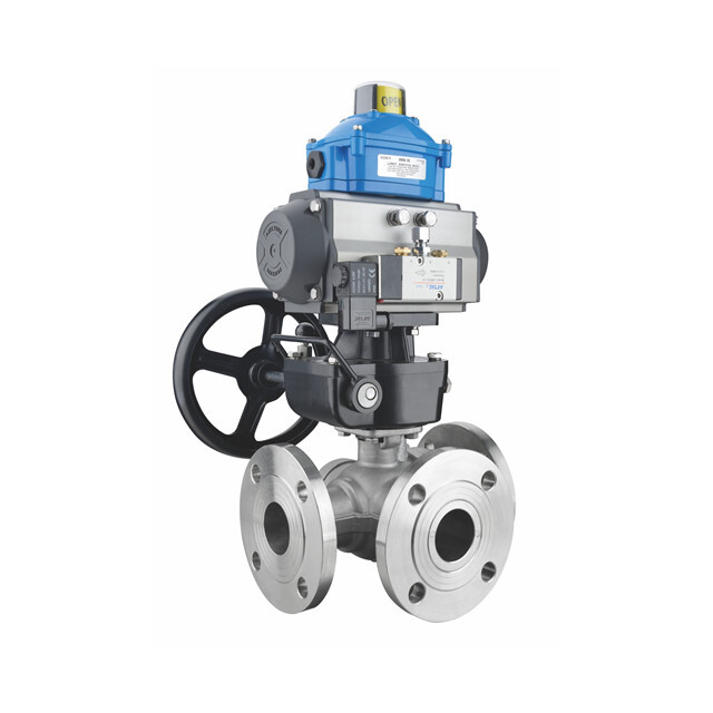 PNEUMATIC ACTUATOR OPERATE 3 WAY 4 WAY  BALL VALVE FLANGEND BODY SS304, SS316, WCB, CI, CS, CLASS 150 300 600