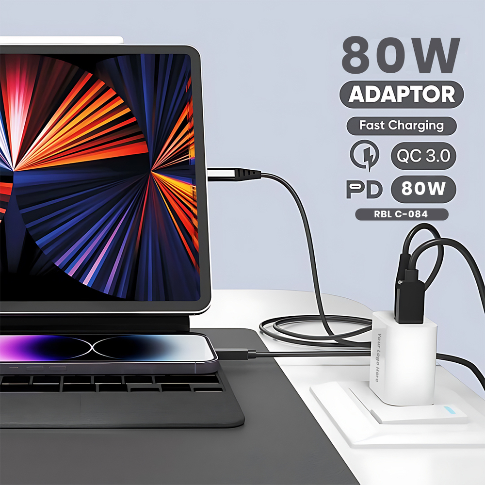 Power PQ1 80W Dual Port Fast Charger USB & Type-C High-Speed Charging (C 084)