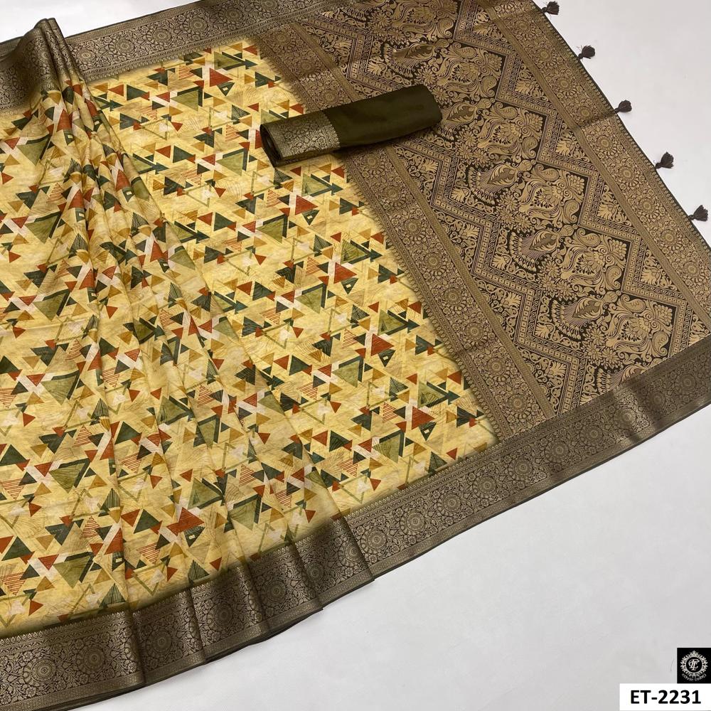 YELLOW MULTI COLOR GEOMETRIC SAREE