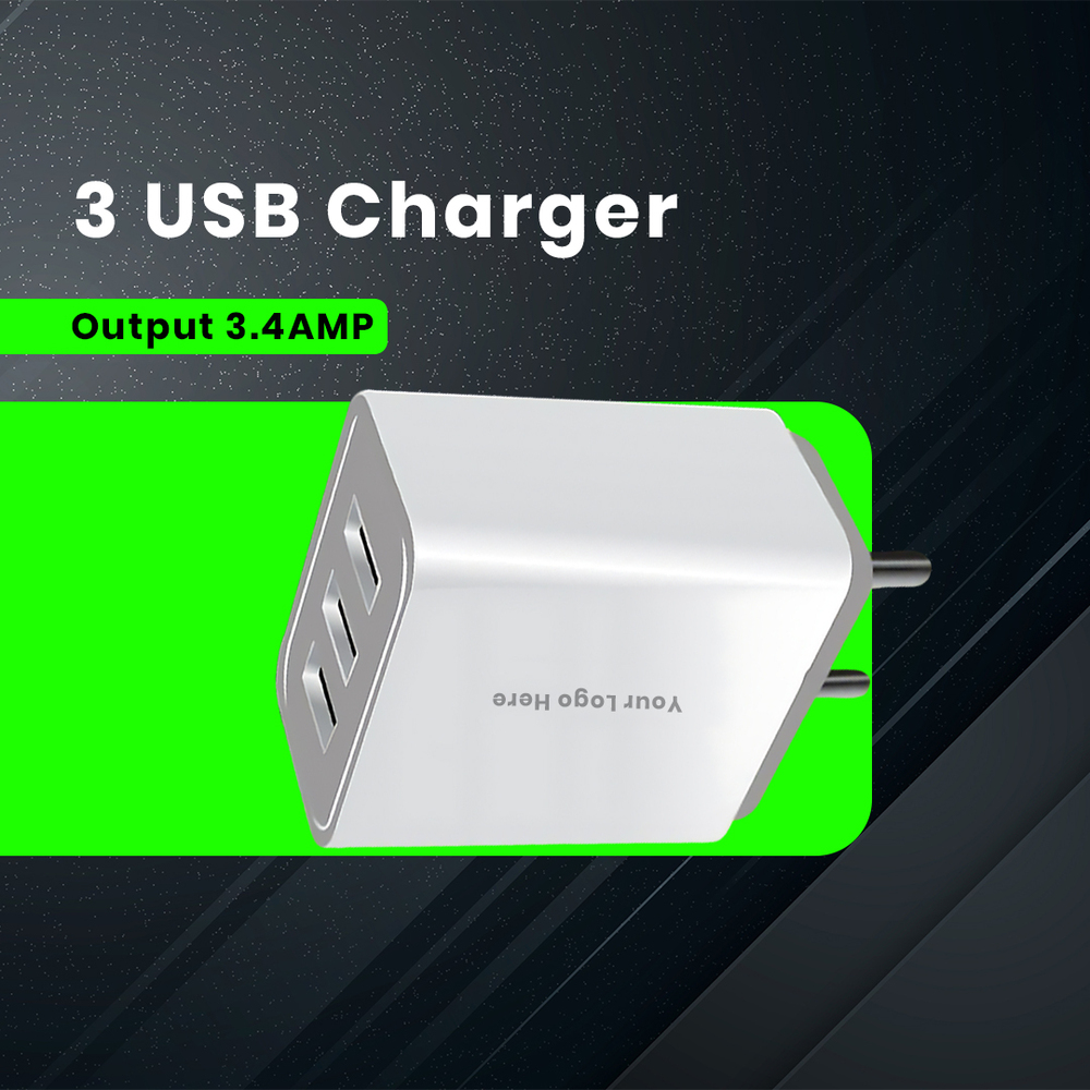 3-Port USB Travel Charger Fast Charging Adapter for Smartphones Tablets & More C 064