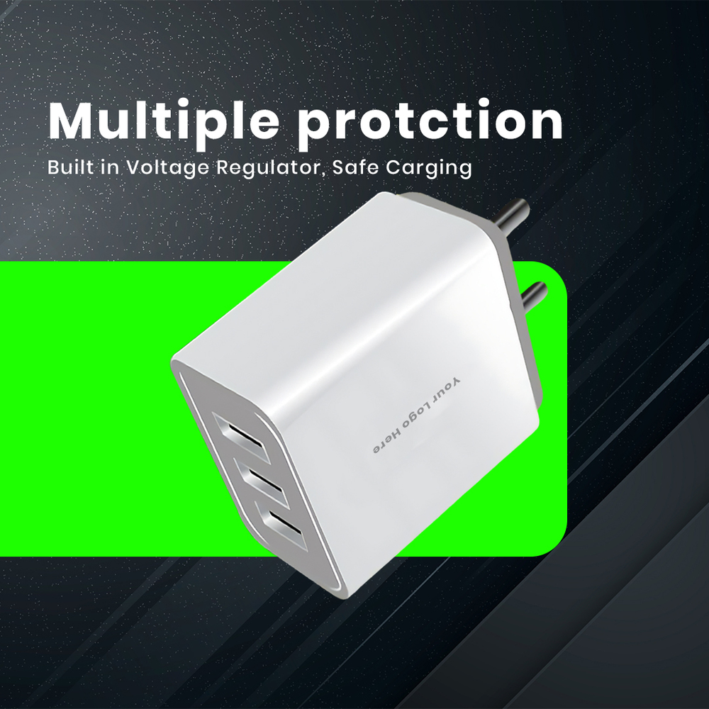 3-Port USB Travel Charger Fast Charging Adapter for Smartphones Tablets & More C 064