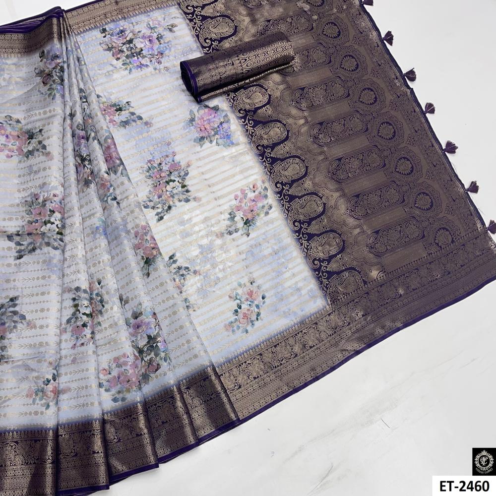 Grey Mist Purple Paisley Saree
