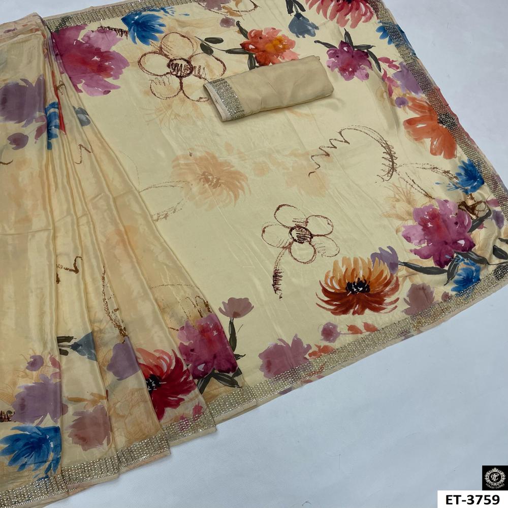 Dimond Work Saree - Color: Multicolor Floral Accents