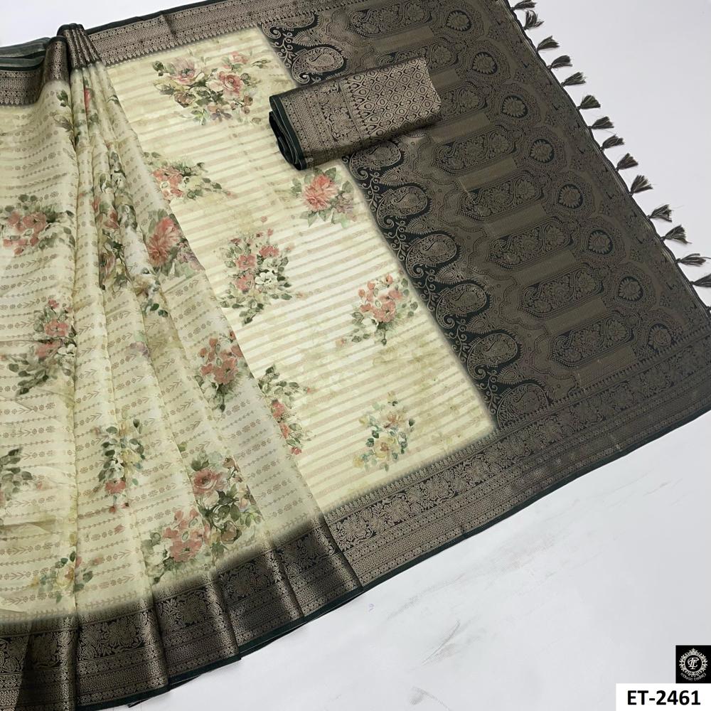 Olive Glow Beige Floral Saree