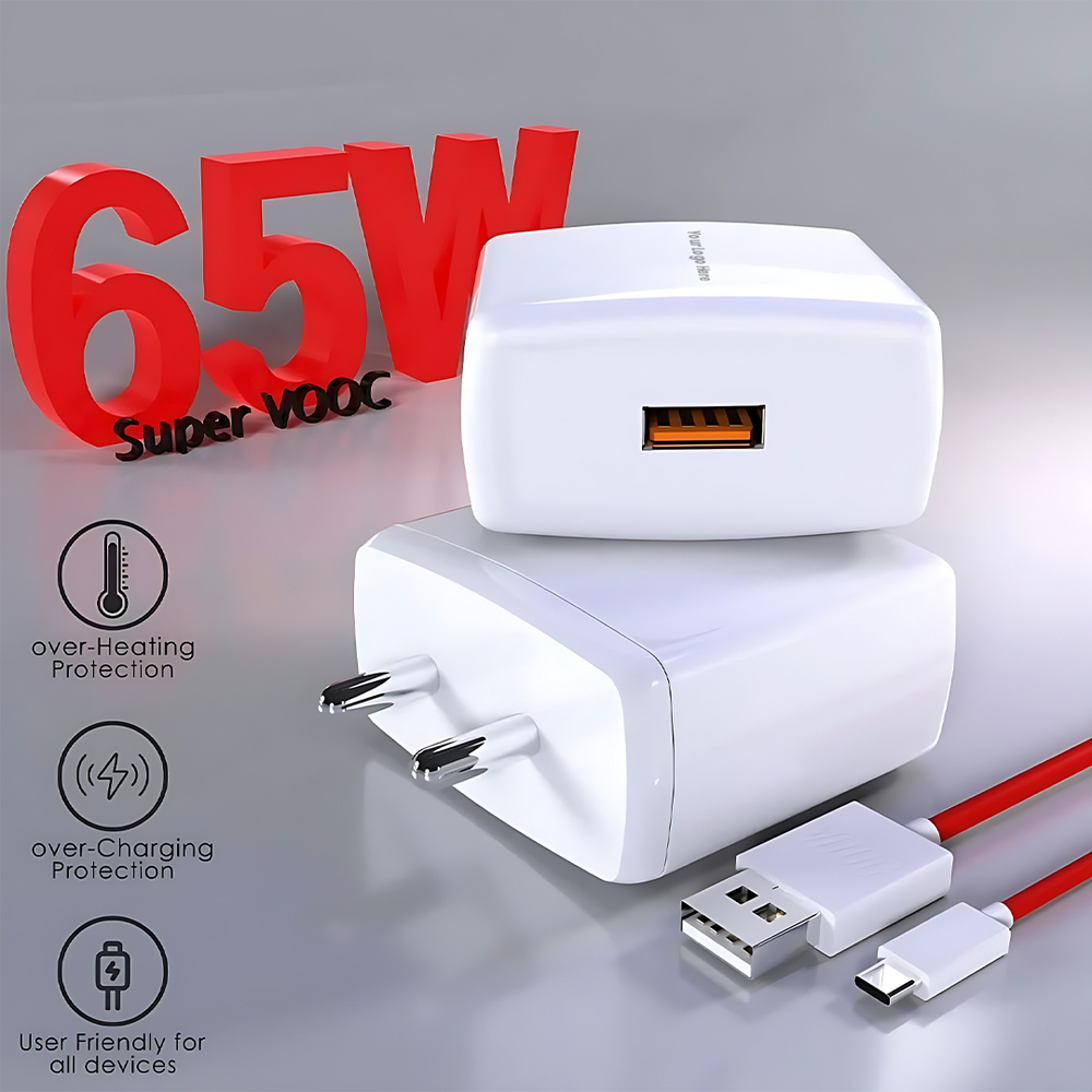 Battery Charger - Durable Plastic, Compact Bar Design, Classic White Color | Includes Charging Cable, 6-month Warranty For Versatile Use