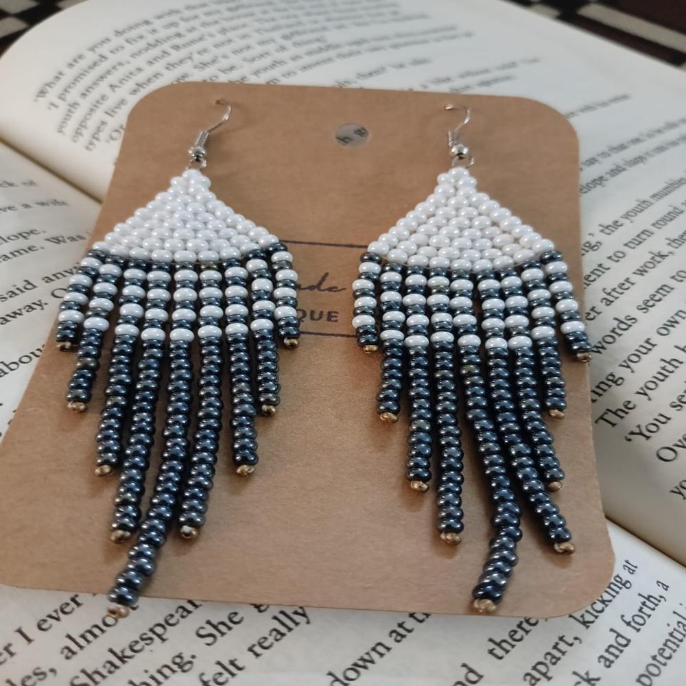 Handmade beaded  boho , tassel earrings