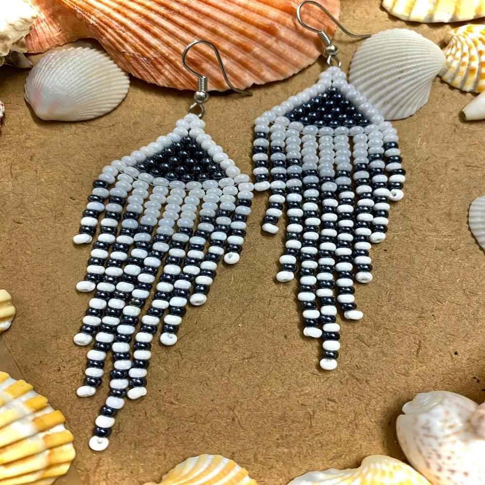Handmade beaded  boho , tassel earrings