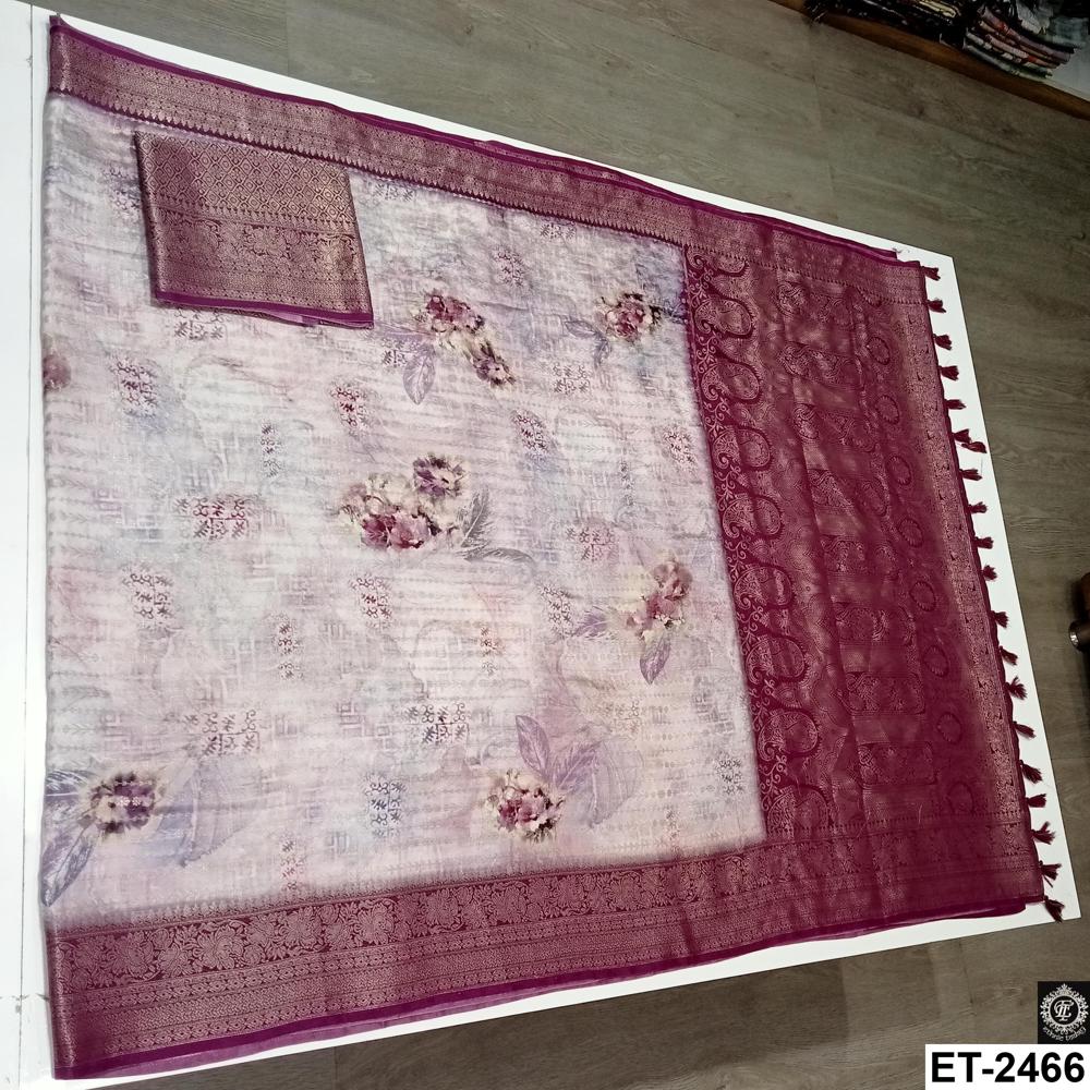 Lavender Rose-berry Zari Saree
