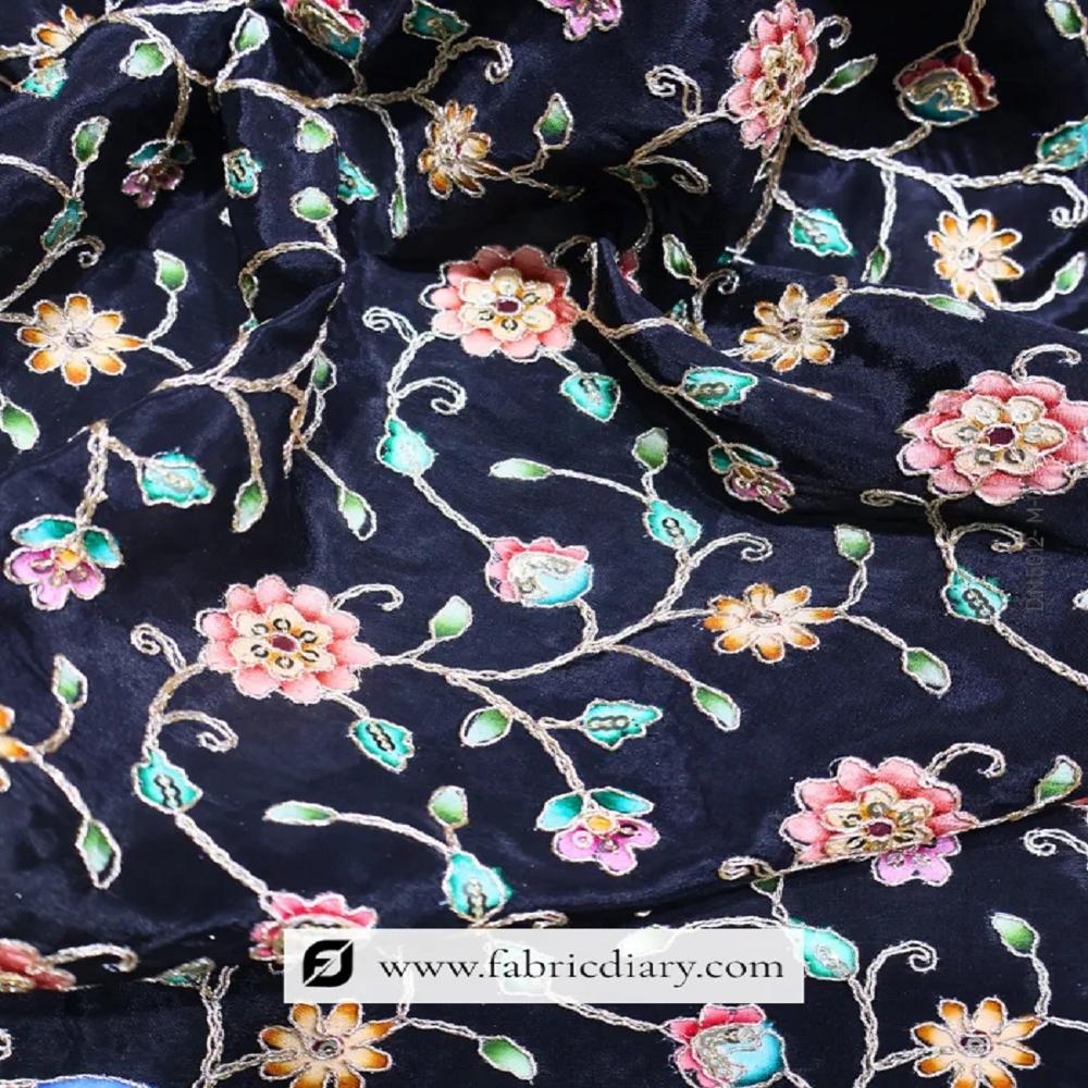 Black Position Print Fabric on Viscose Natural Crepe