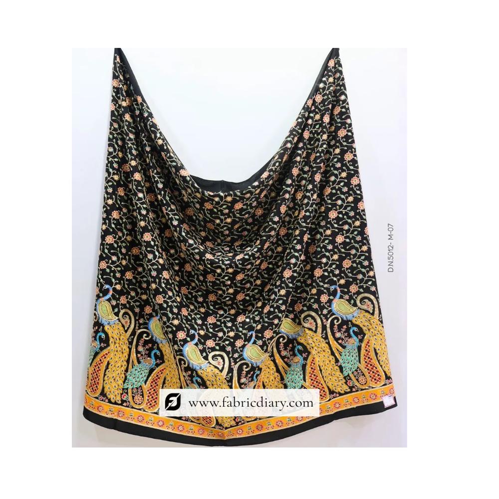 Black Position Print Fabric on Viscose Natural Crepe