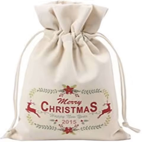 Organic Recycled Cotton Canvas Fabric Bag Small Custom Printed Canvas Drawstring Bag - Color: Multiple Options Available