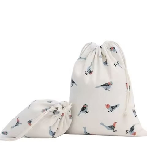 Custom Wholesale White Drawstring Cotton Muslin Gift Packaging Bag With Rope Large Capacity Shopping Cotton Bag