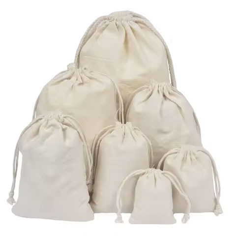 Custom Printed Logo Christmas Dust Bags Small Organic Cotton Canvas Pouch Drawstring Bag Blank Plain Natural Promotional B