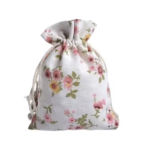 Custom Eco-friendly Organic Cotton Drawstring Tote Bag Reusable with Logo Printing Washable Drawstring Bags