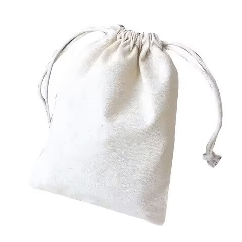 New Design High Quality Custom Logo Herringbone Cotton Drawstring Bag Ready to Ship Recyclable Jewelry Gift Pouch