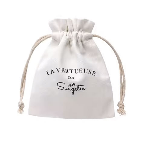 Custom Logo Pattern Organic Cotton Drawstring Pouch Handmade Pure Cotton Jewellery Packaging Display Bag