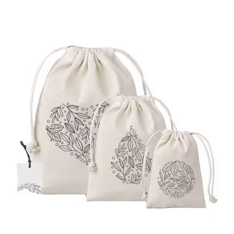 Wholesale Customized Eco Cotton Canvas Natural Calico Drawstring Bag With Logo Printed