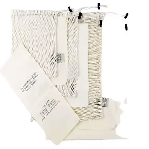 Eco-Friendly Reusable Organic Cotton Mesh Bags For Fruits And Vegetables Drawstring Produce Packaging & Printing Products - Color: Multiple Options Available