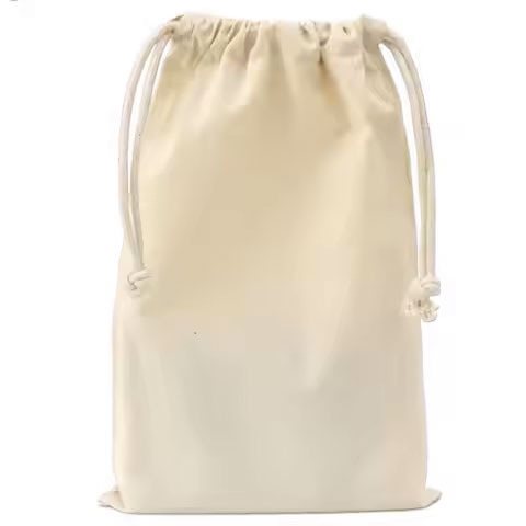 Wholesale Small Round Customized Print Plain White Cotton Muslin Drawstring Linen Pouch Bag