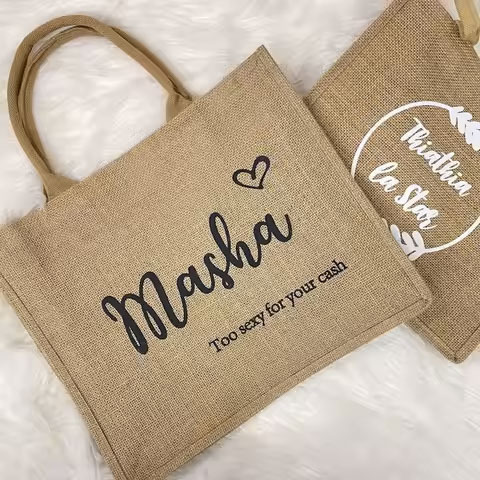 Custom Burlap Jute Tote Bags For Bridesmaids Fashionable Wedding Gifts Bachelorette Party Favors Promotional Bags For Bridal - Color: Multiple Options Available