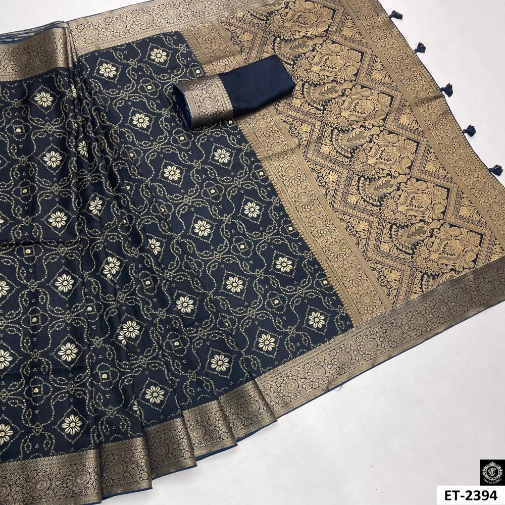 BHANDHANI PRINTED NAVY BLUE SAREE