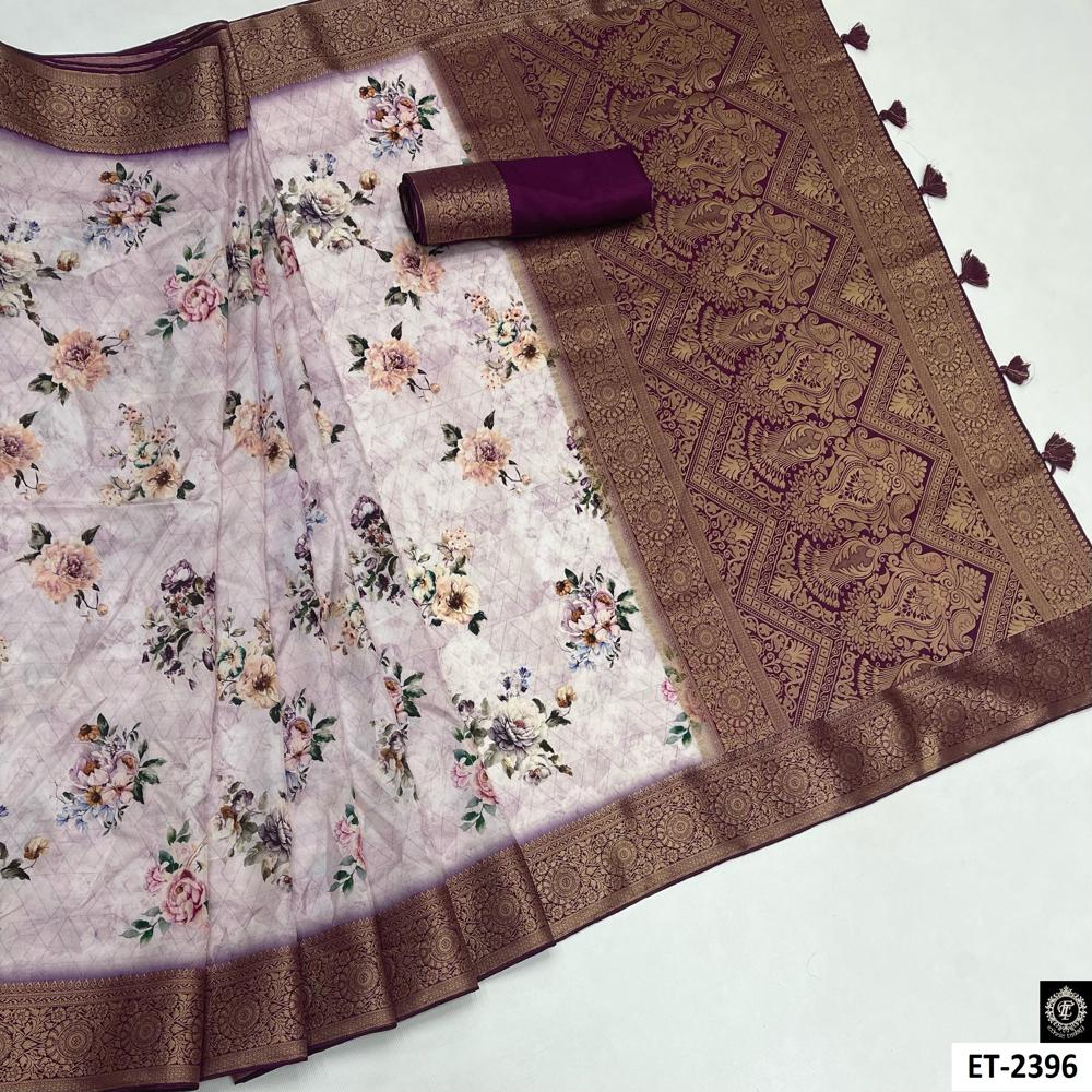 WINE Floral Viscose Rich Pallu Saree