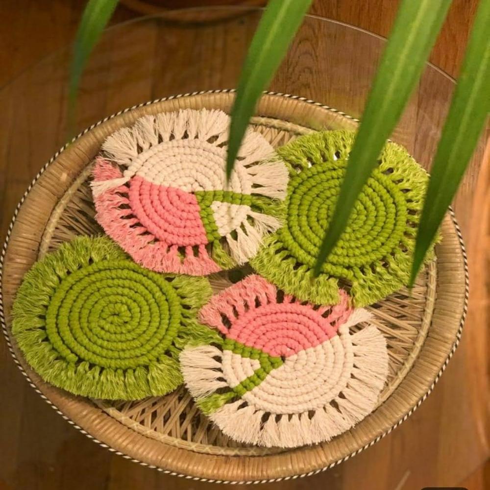 Mcs75 Macrame Table Coaster (Set Of 4 Piece) - Color: Cream