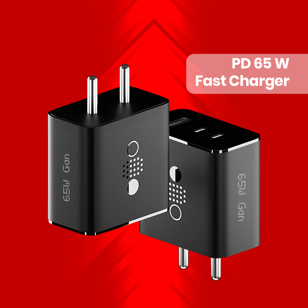 65W GaN Trio Charger Adapter 3-Port Fast Charger for CMF, Nothing, Samsung & More Devices ( C 170)