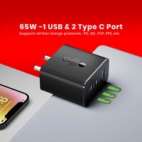 65W GaN Trio Charger Adapter 3-Port Fast Charger for CMF, Nothing, Samsung & More Devices ( C 170)