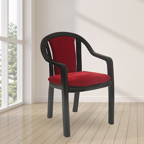 Ornate Plastic Chair With Cushion - Color: Black