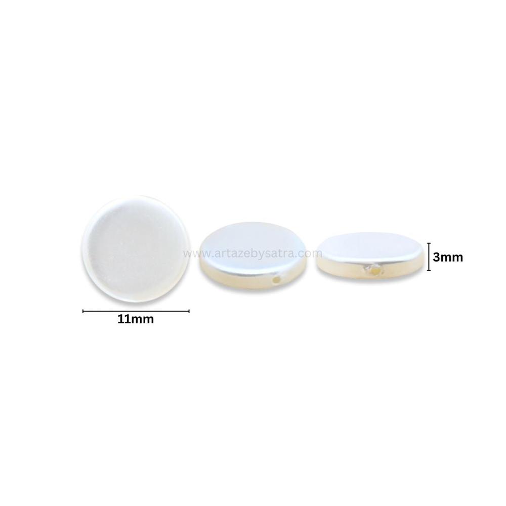 White Mother of Pearl Circle Beads | Size : 11mm | Qty : 1 line- approx 34 beads
