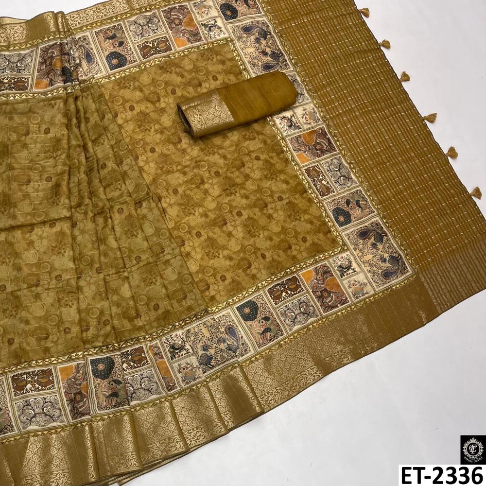 Zari Border Saree - Color: Musterd