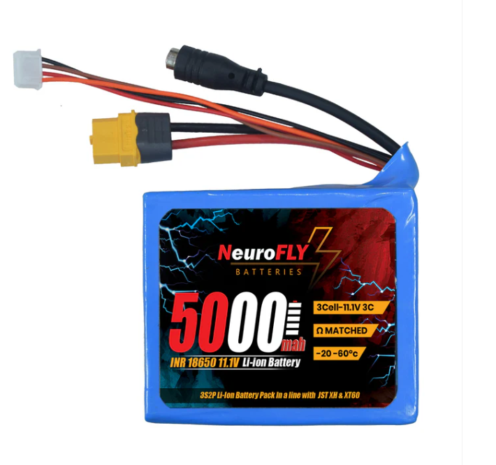NeuroFLY 11.1V 5000mAh 18650 Li-Ion Battery Pack 3C 3S2P Li-Ion Battery with Female DC Jack, Amass XT-60 and 4-pin JST Connector