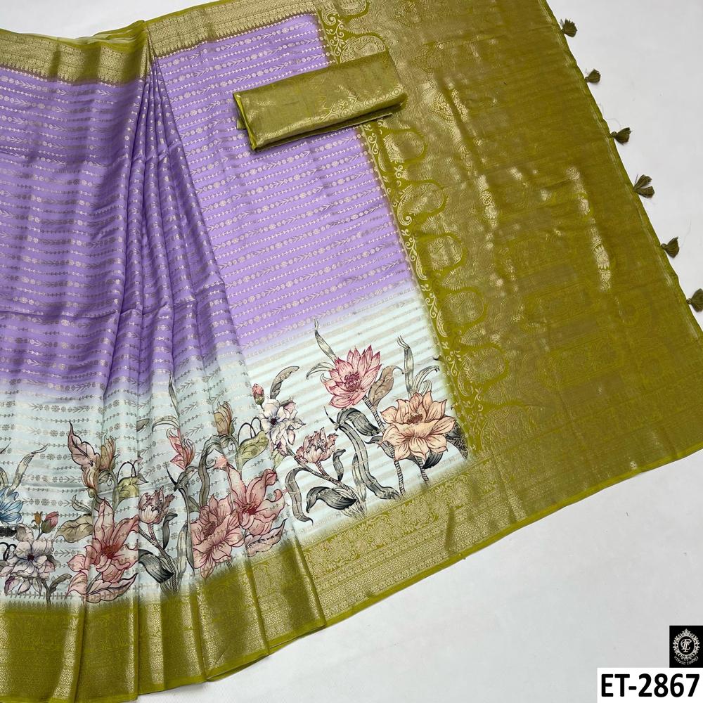 Olive Green Zari Work Saree