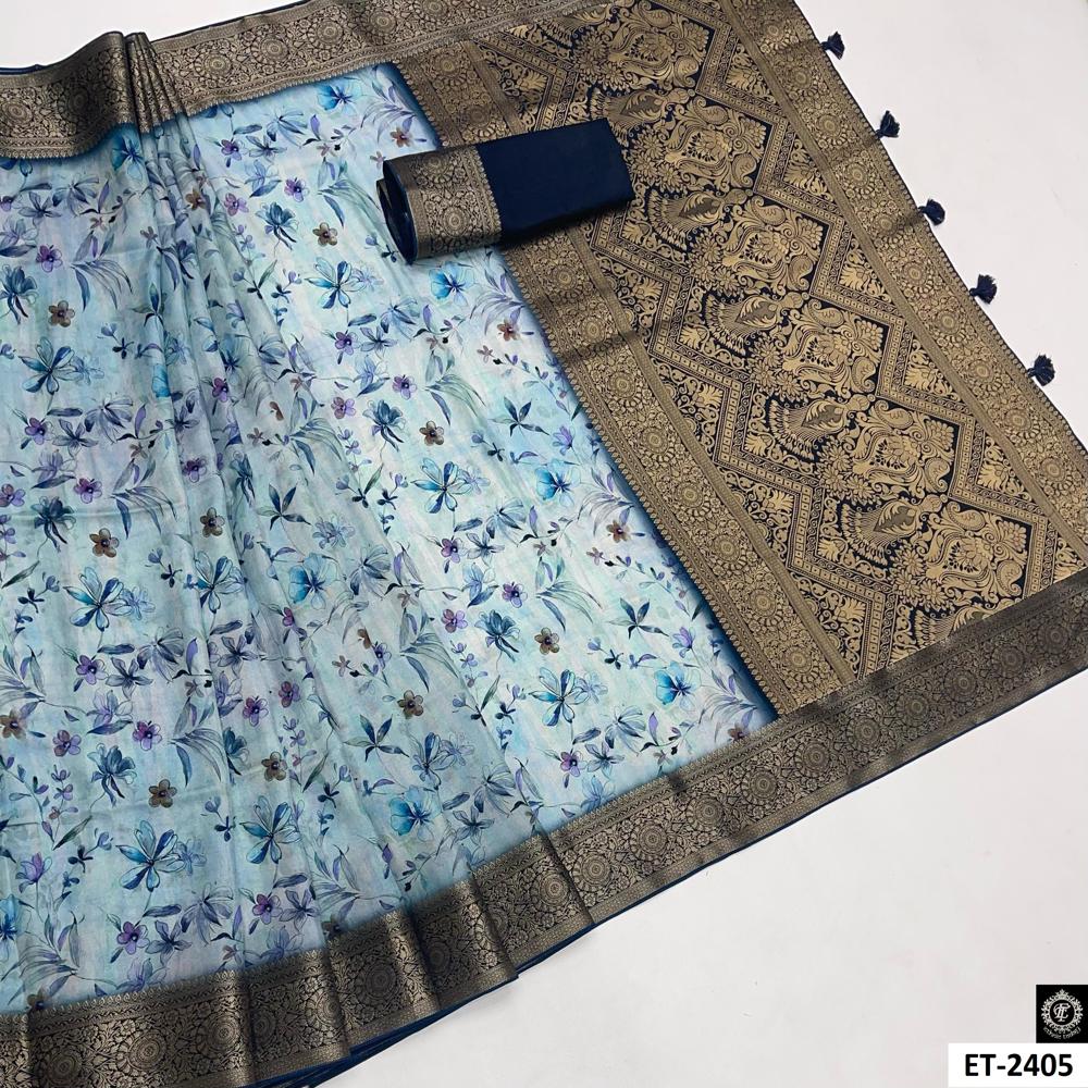 WATERCOLOR FLORAL SAREE IN BLUE