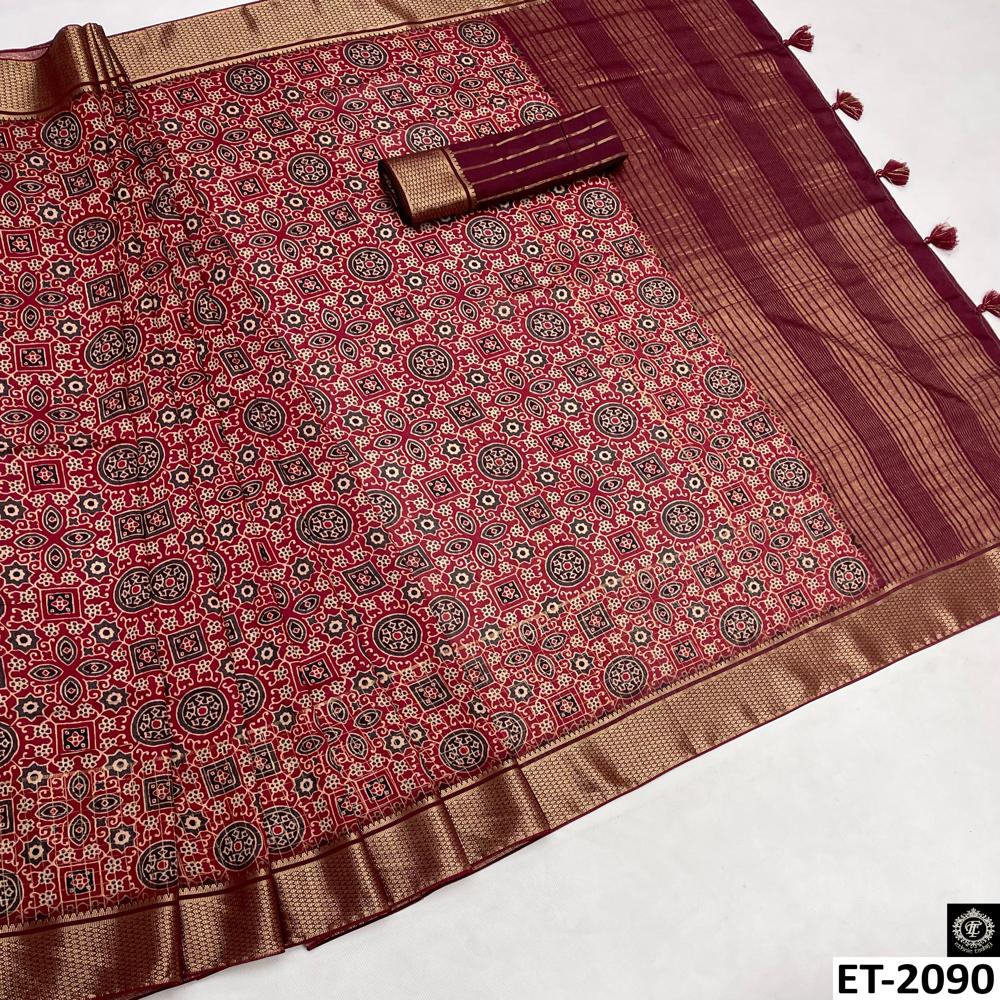 Patola Red Saree - Design: Dense Circular And Floral Ajrakh-style Motifs