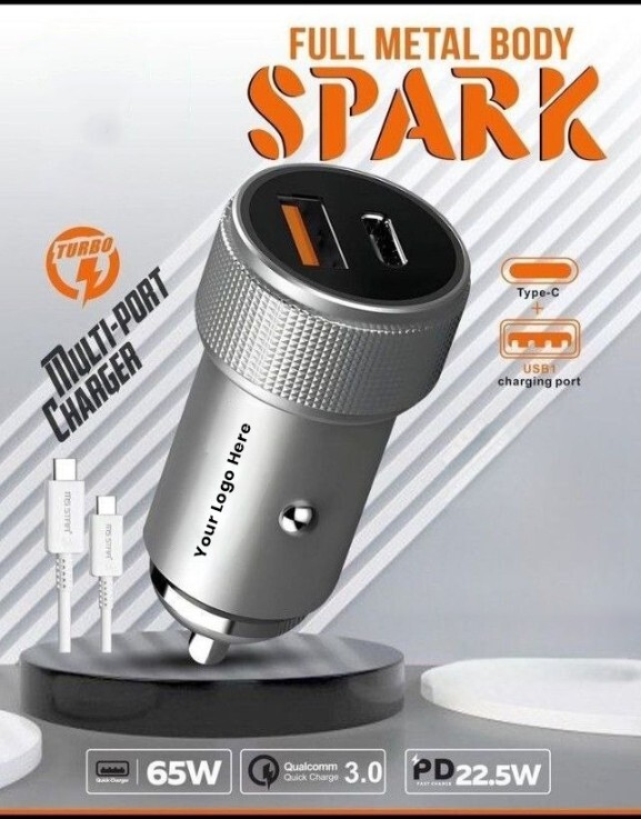 Super VOOC Car Charger High-Speed Dual Port Adapter for Android & Type-C Devices(C 120)
